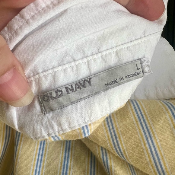 Early 2000s Old Navy Yellow and Blue Striped Short Sleeve Blouse Sz Large Top - Picture 6 of 7